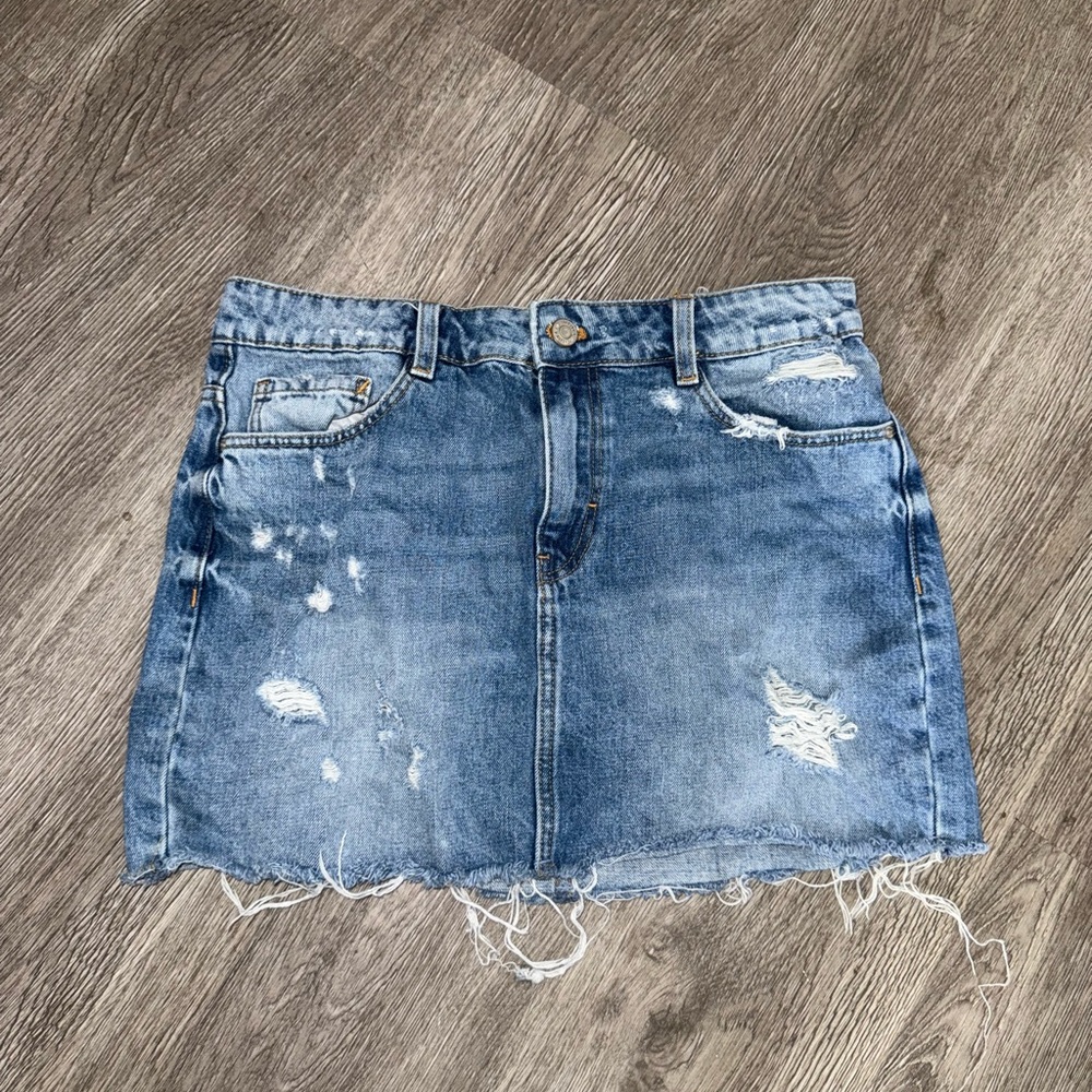 Zara Distressed Denim Skirt